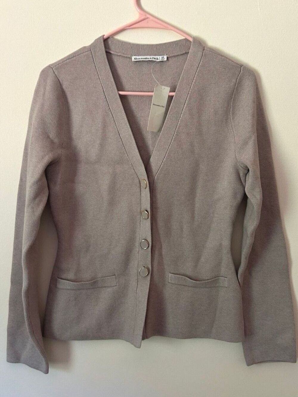 Abercrombie & Fitch NWT XS Taupe Structured Cardigan Gold Ring Buttons